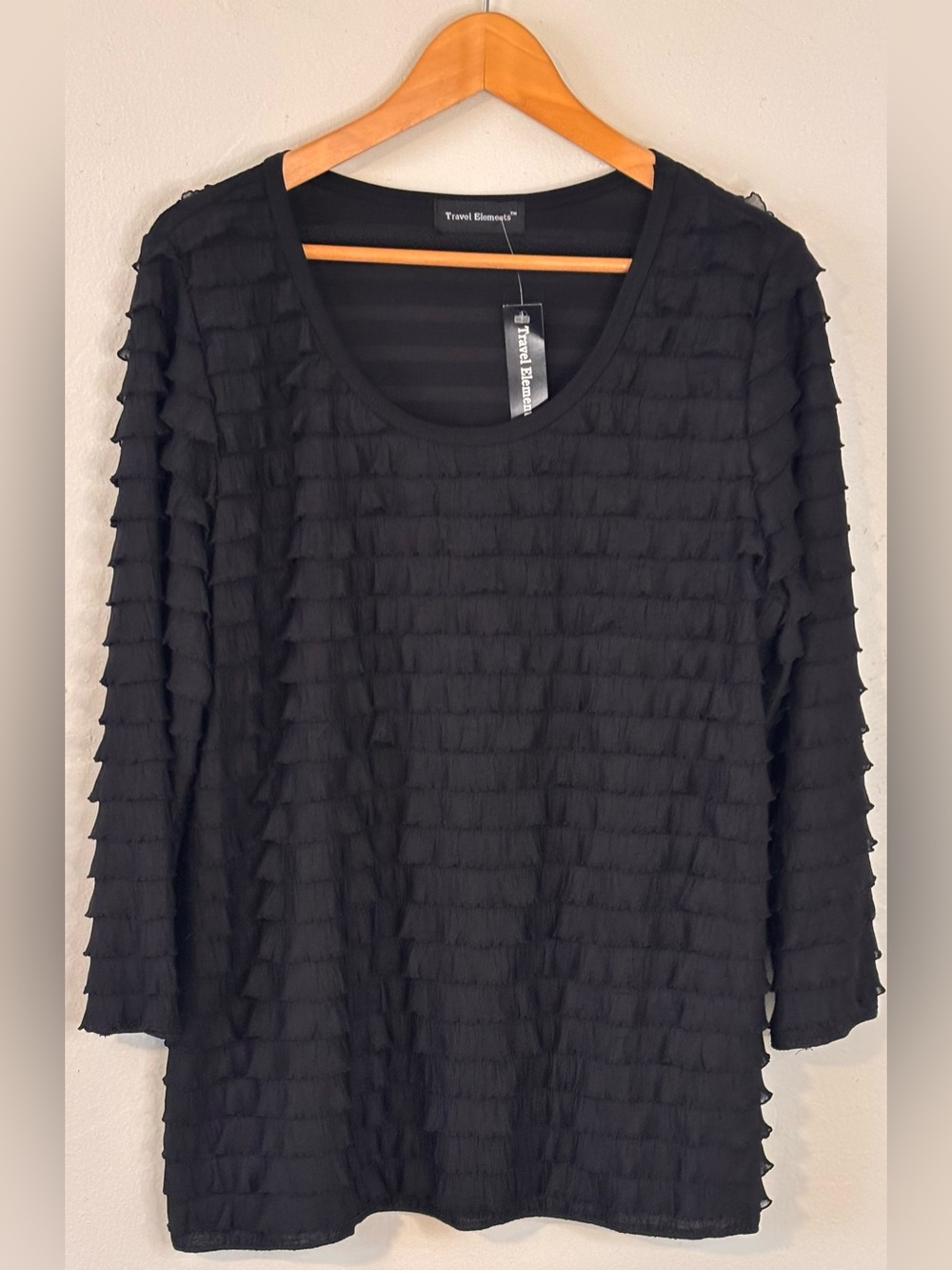 NWT Travel Elements Tiered Ruffle Black Tunic Top Women’s Size XL